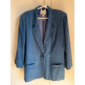 Vintage Silk Women's Blazer Denim Blue Size 8 Classic Business Layering 90s Era